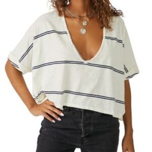 Free People Navy Striped Cream Crop Top